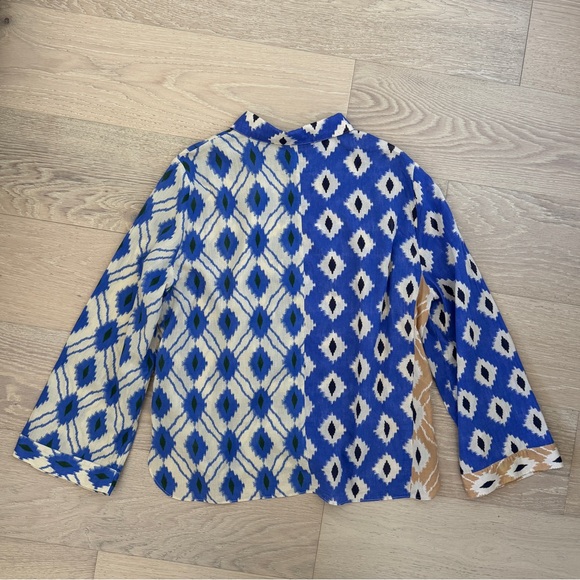 Zara Blue and Tan Geometric Blouse - Picture 3 of 3